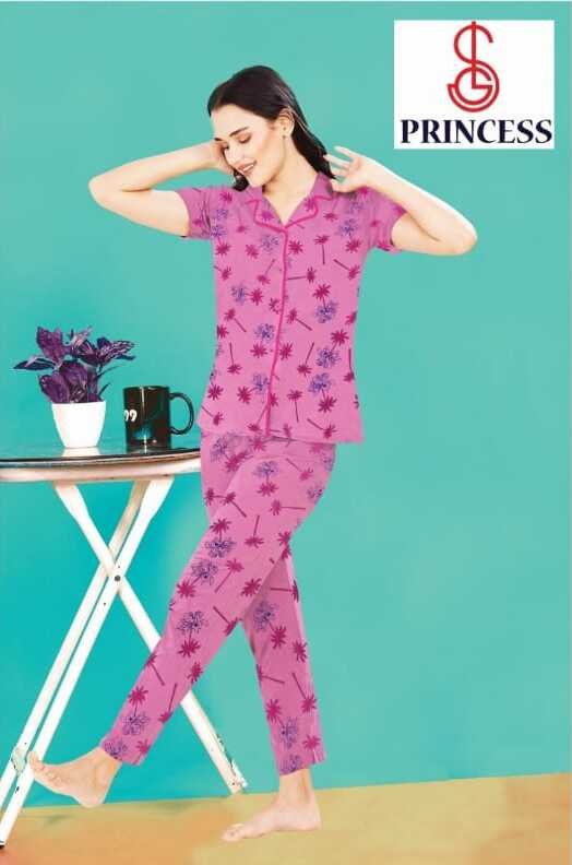 Women's Cotton Printed Shirt & Pyjama Night Suit Set for Women Pink