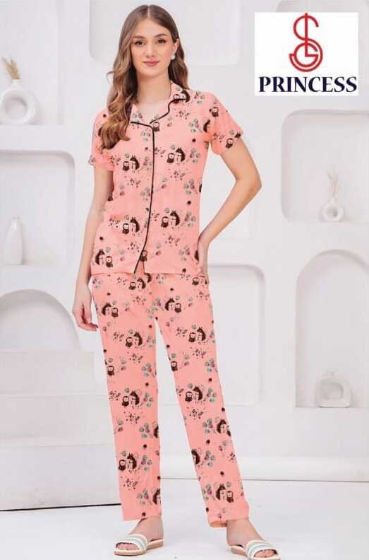 Women's Cotton Printed Shirt & Pyjama Night Suit Set for Women Orange